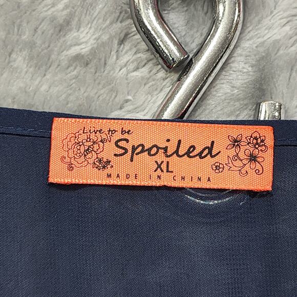 Live To Be Spoiled Top Womens XL Blue Yellow White Striped Button Front Belted - Picture 6 of 11